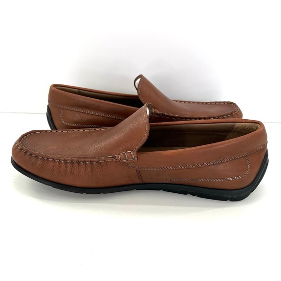Ecco Loafers Latex Sole Brown Leather Slip On Moc Toe Comfort Mens - Picture 5 of 9